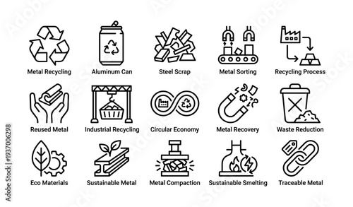 Icons representing metal recycling and sustainability practices