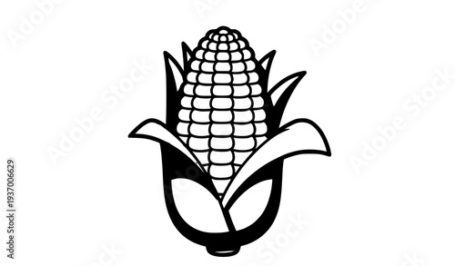 Cute cartoon corn cob with green husk vegetable vector illustration isolated on white background