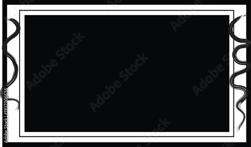 Dark Gothic Rectangular Frame with Wavy Snake Elements and Black Background for Elegant Spooky Designs.
