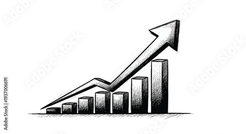 Upward growth bar chart analytics sketch