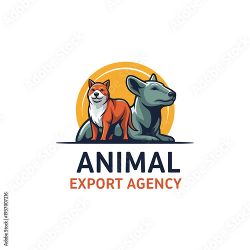Animal Export Agency logo featuring a standing red dog and a reclining grey dog