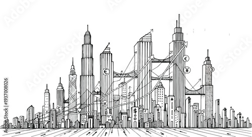 City skyline urban landscape architecture sketch