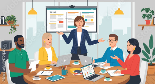 Business Team Meeting with Presentation.