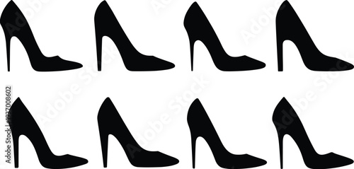 High heel shoes silhouettes collection elegant fashion footwear vector set isolated on white background illustration