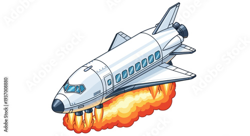 Space Shuttle Launching with Fiery Exhaust