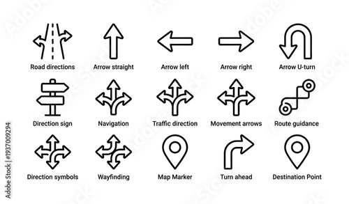 Simple road and navigation symbols vector icons set