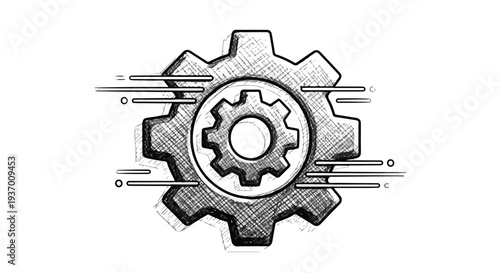 Mechanical gear system industrial engineering sketch