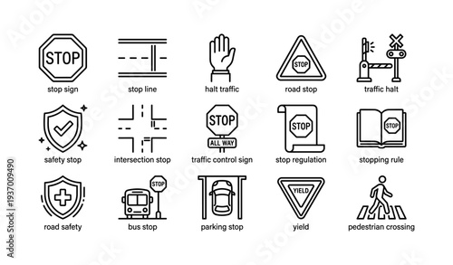 Traffic signs and symbols for road safety and regulation awareness