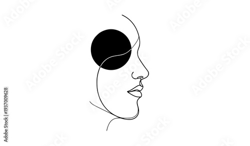 Minimalist abstract human face profile with geometric circle modern line art vector illustration