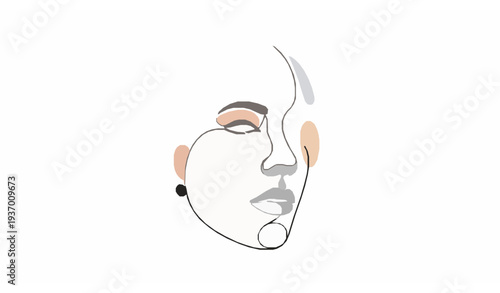 Abstract minimalist line art profile portrait of a human face with modern geometric accents vector illustration