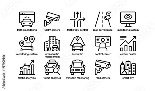 Traffic monitoring and surveillance icons for smart city systems