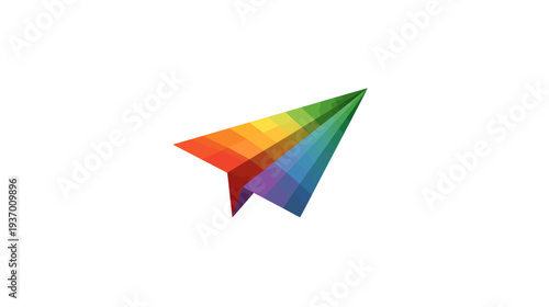 Colorful illustration of a paper airplane made of rectangles against a white backdrop