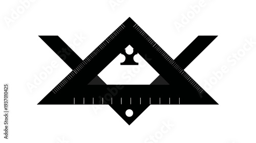 A geometric illustration of a compass and a protractor combined with a decorative symbol