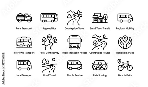 Icons representing rural and regional transport and travel solutions