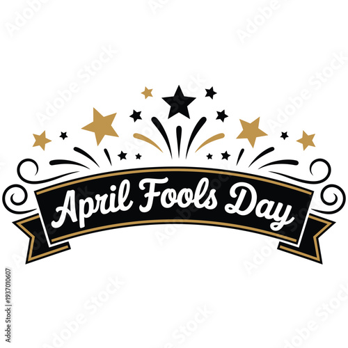 April Fools Day banner with fireworks and stars holiday