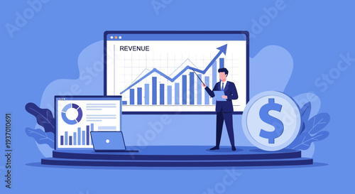 Business growth analysis with financial charts and data visualization.