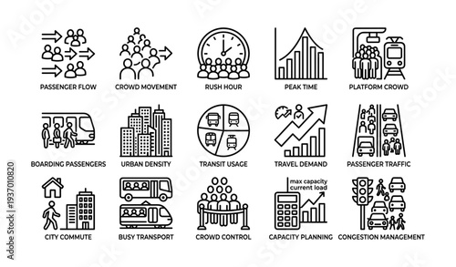 Urban transit icons: passenger flow, rush hour, and crowding dynamics