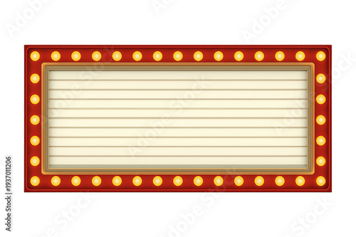 Retro blank cinema marquee sign with glowing light bulbs, vintage movie billboard frame, old theater display, transparent background