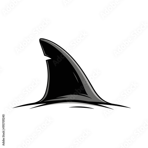Black shark fin surfacing from the ocean with water ripples