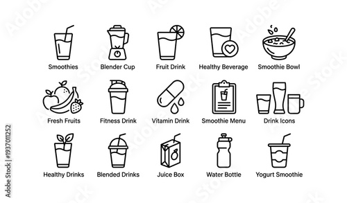 Icon set representing healthy drinks and smoothie options