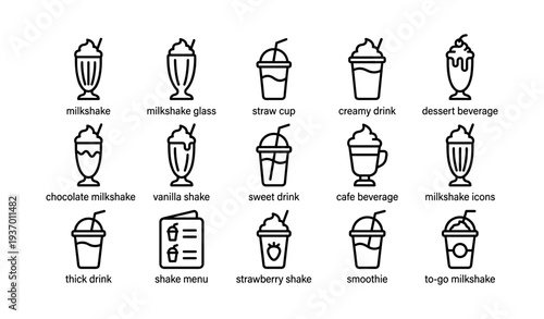 Milkshake collection: icons of creamy dessert beverages in various flavors