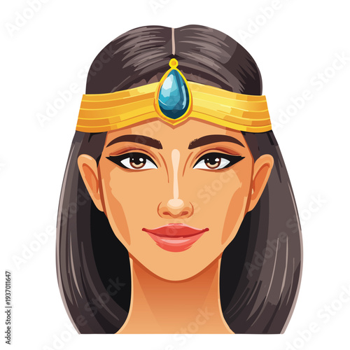 Woman with gold headband and turquoise jewel illustration