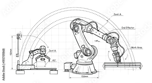 Industrial robotic arm factory automation sketch