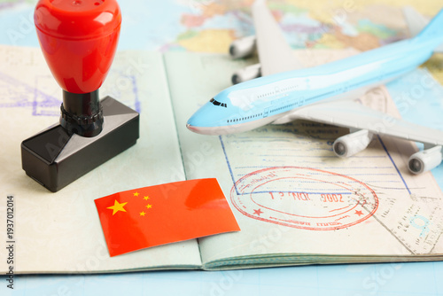 Tableau sur toile China passport with approved stamp on document for tourism.