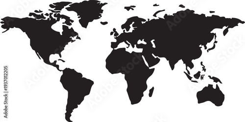 World map silhouette isolated on transparent background