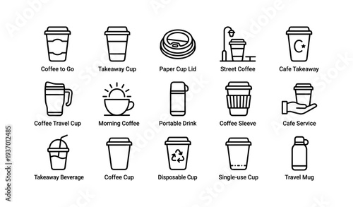 Various coffee cups and accessories icons collection