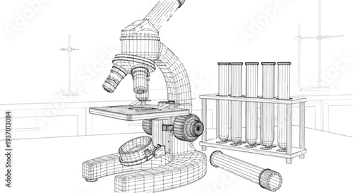 Laboratory microscope research equipment technical sketch