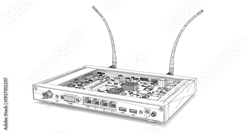 Wireless router internet connection technical sketch