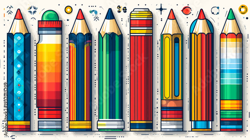 A collection of diverse, colorful pencils with unique designs on a neutral background