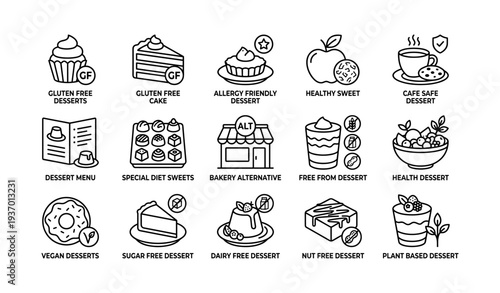 Gluten-free and allergy-friendly dessert icons for special diets