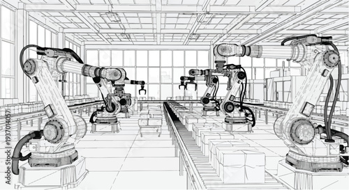 Industrial manufacturing facility robotic assembly sketch