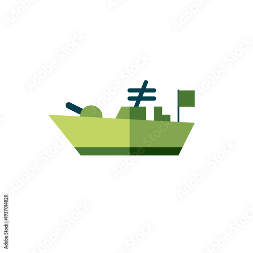 Warship icon for naval force, sea defense, and military fleet system.