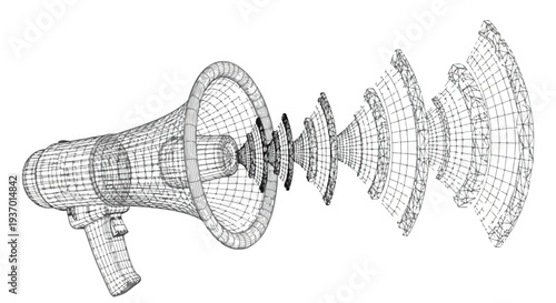 Megaphone speaker broadcast communication sketch art