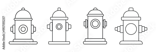 Fire Hydrant Safety Icon Set – Black and White Solid Glyph Vector Illustration Isolated on White Background