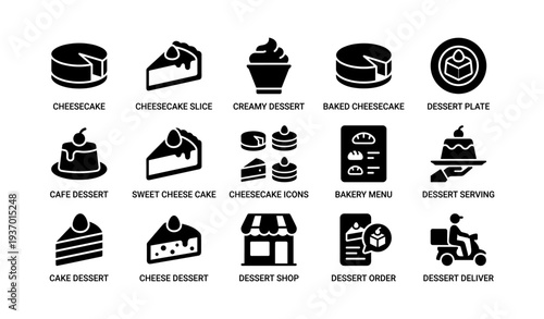 Assorted cheesecake and dessert icon set