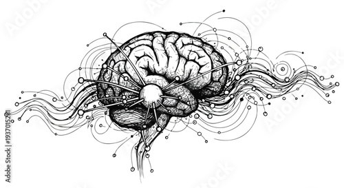 Human brain cognitive neural network sketch art