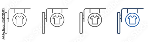 
outline icon set laundry sign with nameplate and t-shirt design