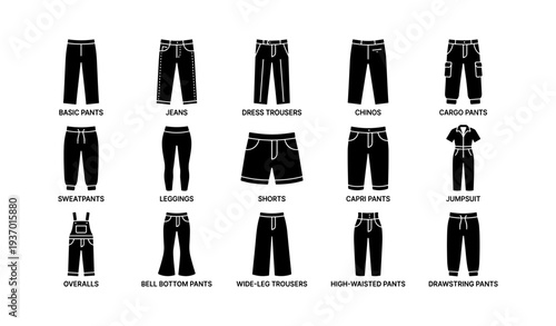 Variety of pants and trousers: styles and types illustrated