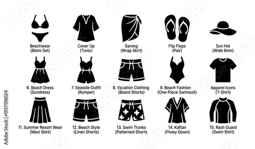 Beachwear icons: clothing and accessories for summer outfits