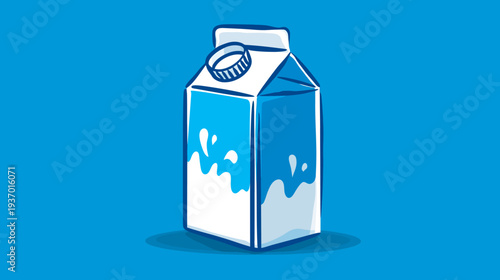 A cartoon image depicting a milk carton with blue and white colors and a blue background