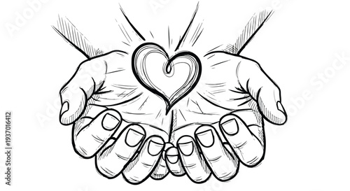 Human hands heart love community concept sketch art