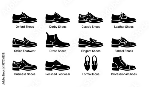 Variety of formal shoe styles including oxford, derby, and classic designs