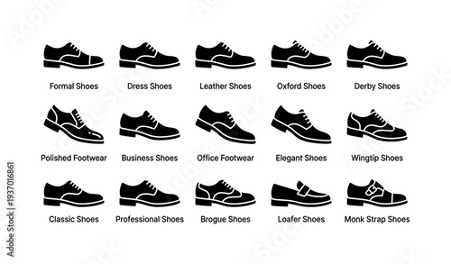 Variety of formal dress shoes with different classic styles and designs