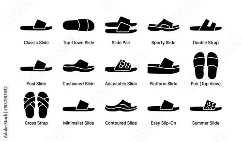 Variety of slide sandals: classic, sporty, and summer styles