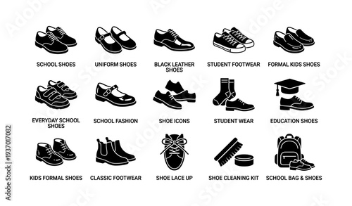 Variety of school shoes and accessories for students