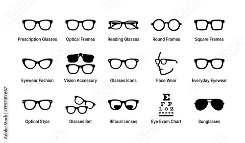 Various eyewear styles and frames collection for optical fashion and eye care
